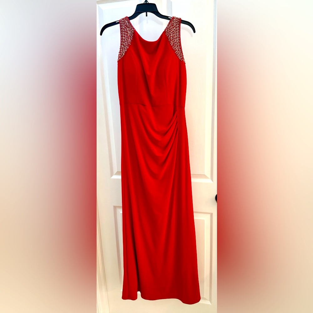 Alex Evenings Red Gown with red and gold beading, size 6 Christmas Holiday